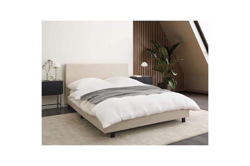 Säng med lamellram Albi - Beige, svart/Polyester, 140x200 cm - Möbler - Sovrum - Sängram & sängstomme