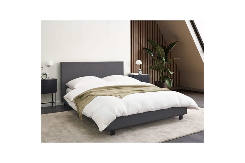 Säng med lamellram Albi - Grå, svart/Polyester, 140x200 cm - Möbler - Sovrum - Sängram & sängstomme