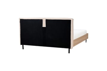 Säng med lamellram Limanton - Beige, ljust trä, svart/Bouclé, 140x200 cm - Möbler - Sovrum - Sängram & sängstomme