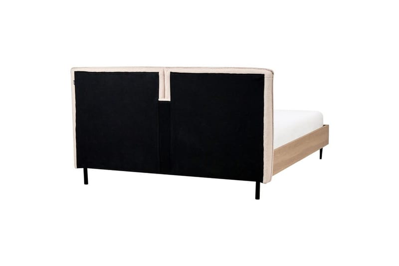 Säng med lamellram Limanton - Beige, ljust trä, svart/Bouclé, 140x200 cm - Möbler - Sovrum - Sängram & sängstomme