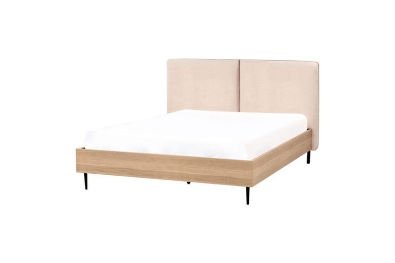 Säng med lamellram Limanton - Beige, ljust trä, svart/Bouclé, 140x200 cm - Möbler - Sovrum - Sängram & sängstomme