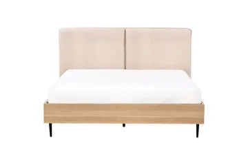 Säng med lamellram Limanton - Beige, ljust trä, svart/Bouclé, 140x200 cm - Möbler - Sovrum - Sängram & sängstomme
