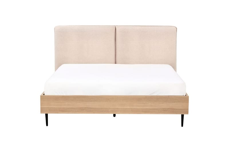 Säng med lamellram Limanton - Beige, ljust trä, svart/Bouclé, 140x200 cm - Möbler - Sovrum - Sängram & sängstomme
