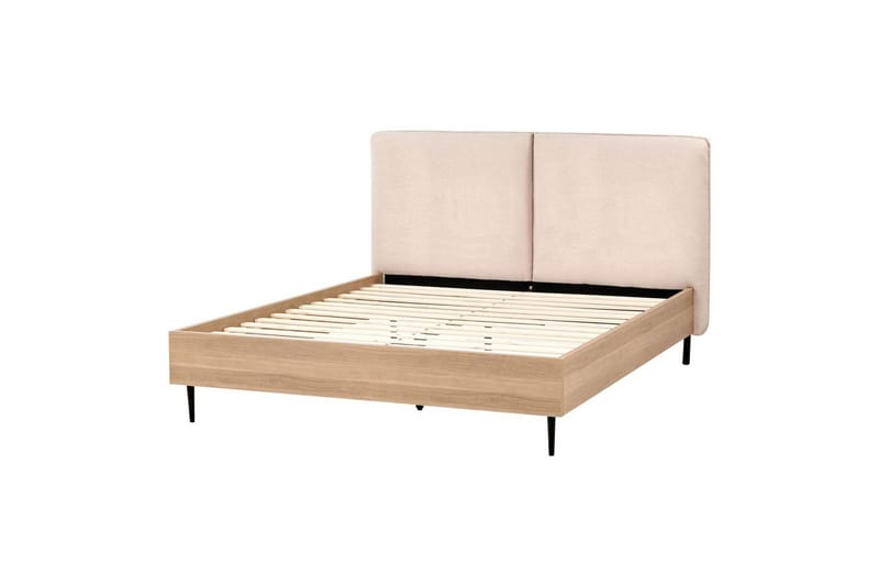Säng med lamellram Limanton - Beige, ljust trä, svart/Bouclé, 140x200 cm - Möbler - Sovrum - Sängram & sängstomme