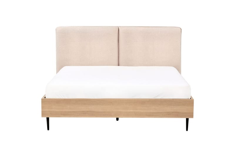 Säng med lamellram Limanton - Beige, ljust trä, svart/Bouclé, 140x200 cm - Möbler - Sovrum - Sängram & sängstomme