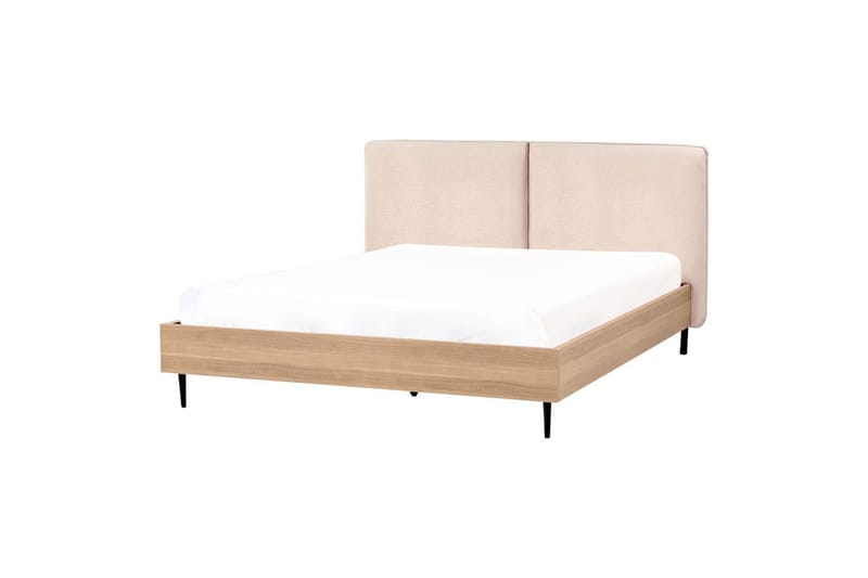 Säng med lamellram Limanton - Beige, ljust trä, svart/Bouclé, 160x200 cm - Möbler - Sovrum - Sängram & sängstomme