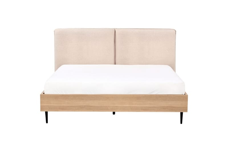 Säng med lamellram Limanton - Beige, ljust trä, svart/Bouclé, 160x200 cm - Möbler - Sovrum - Sängram & sängstomme