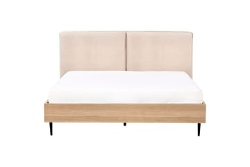 Säng med lamellram Limanton - Beige, ljust trä, svart/Bouclé, 160x200 cm - Möbler - Sovrum - Sängram & sängstomme