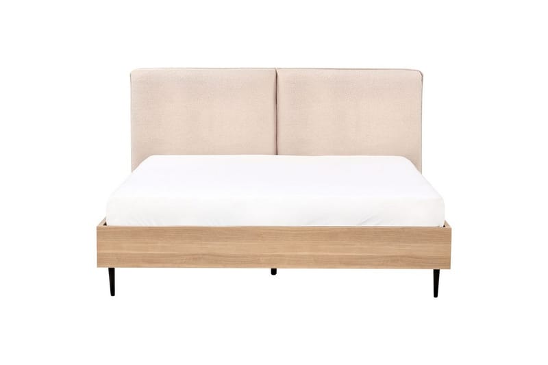 Säng med lamellram Limanton - Beige, ljust trä, svart/Bouclé, 160x200 cm - Möbler - Sovrum - Sängram & sängstomme