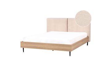 Säng med lamellram Limanton - Beige, ljust trä, svart/Bouclé, 160x200 cm - Möbler - Sovrum - Sängram & sängstomme