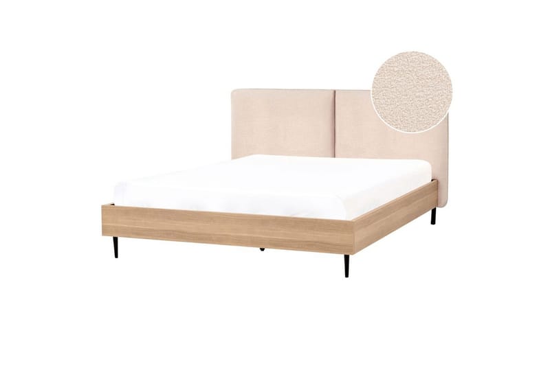 Säng med lamellram Limanton - Beige, ljust trä, svart/Bouclé, 160x200 cm - Möbler - Sovrum - Sängram & sängstomme