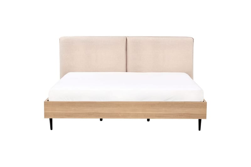Säng med lamellram Limanton - Beige, ljust trä, svart/Bouclé, 180x200 cm - Möbler - Sovrum - Sängram & sängstomme