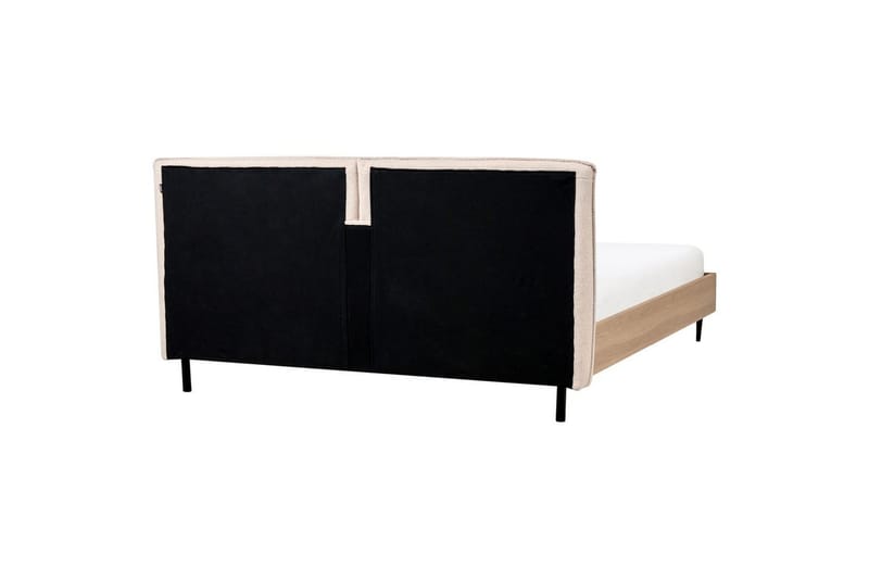 Säng med lamellram Limanton - Beige, ljust trä, svart/Bouclé, 180x200 cm - Möbler - Sovrum - Sängram & sängstomme