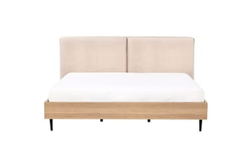 Säng med lamellram Limanton - Beige, ljust trä, svart/Bouclé, 180x200 cm - Möbler - Sovrum - Sängram & sängstomme
