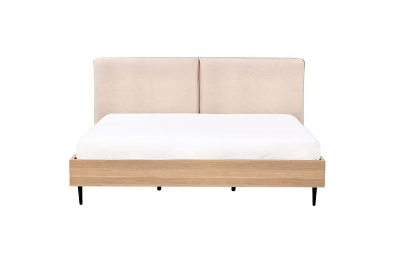 Säng med lamellram Limanton - Beige, ljust trä, svart/Bouclé, 180x200 cm - Möbler - Sovrum - Sängram & sängstomme