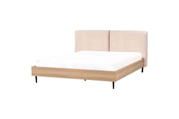 Säng med lamellram Limanton - Beige, ljust trä, svart/Bouclé, 180x200 cm - Möbler - Sovrum - Sängram & sängstomme