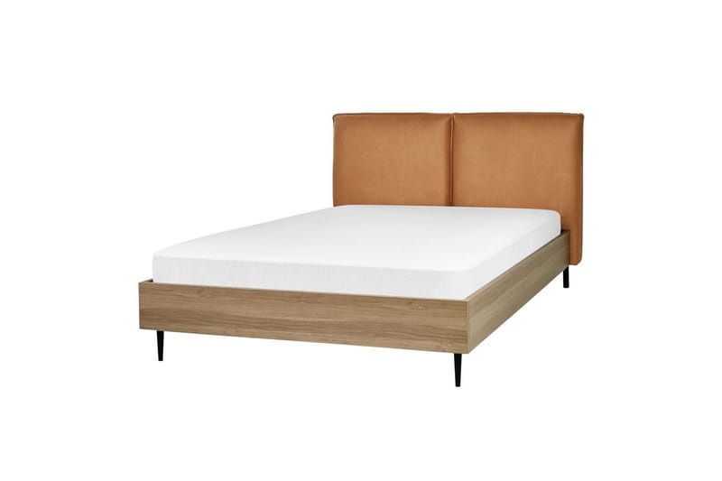 Säng med lamellram Limanton, Brunt, ljust trä, svart/Konstläder, 140x200 cm