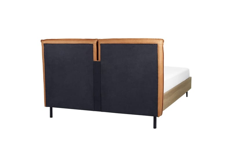 Säng med lamellram Limanton - Brunt, ljust trä, svart/Konstläder, 140x200 cm - Möbler - Sovrum - Sängram & sängstomme