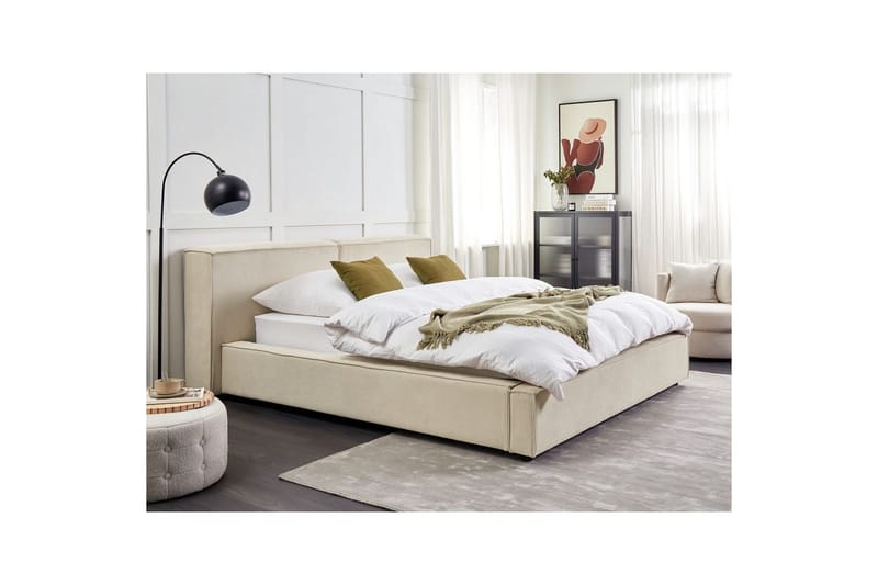 Säng med lamellram Linards - Beige/Manchestertyg, 160x200 cm - Möbler - Sovrum - Sängram & sängstomme