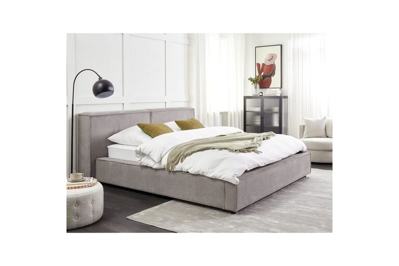 Säng med lamellram Linards - Grå/Polyester, 160x200 cm - Möbler - Sovrum - Sängram & sängstomme