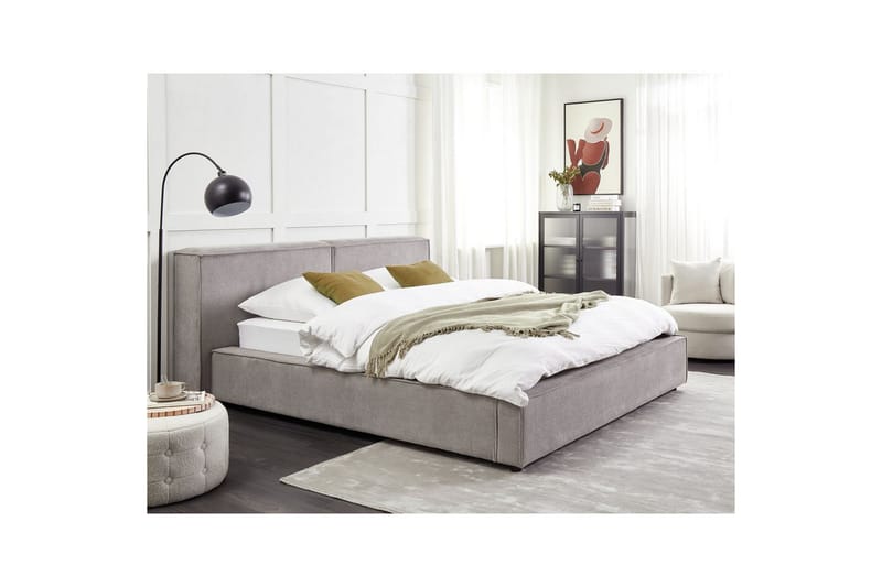 Säng med lamellram Linards - Grå/Polyester, 160x200 cm - Möbler - Sovrum - Sängram & sängstomme