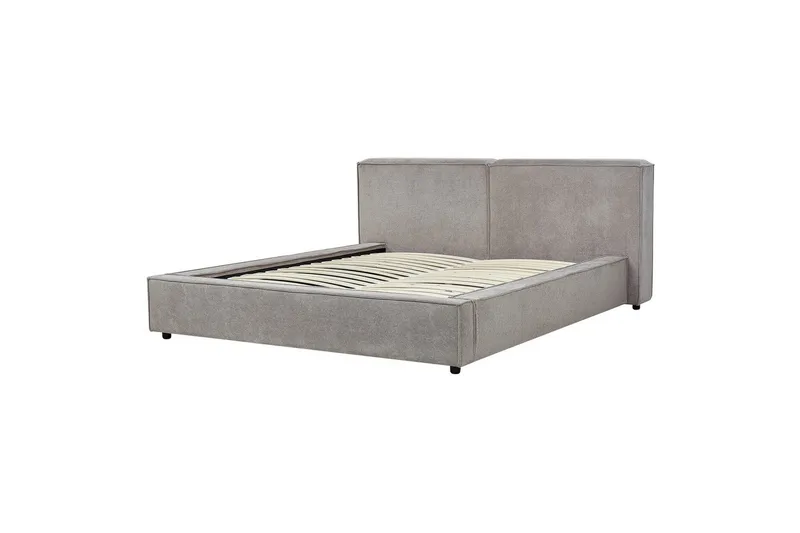 Säng med lamellram Linards - Grå/Polyester, 160x200 cm - Möbler - Sovrum - Sängram & sängstomme