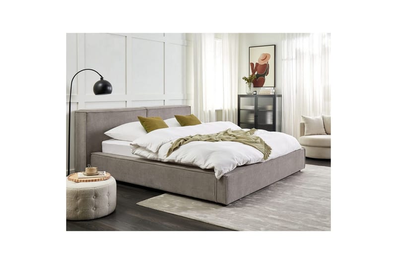 Säng med lamellram Linards - Grå/Polyester, 180x200 cm - Möbler - Sovrum - Sängram & sängstomme