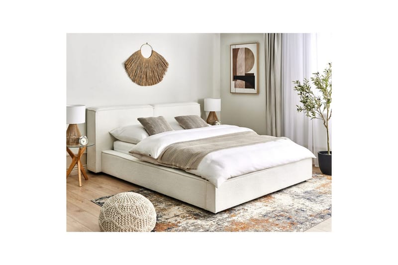 Säng med lamellram Linards - Vit/Bouclé, 160x200 cm - Möbler - Sovrum - Sängram & sängstomme