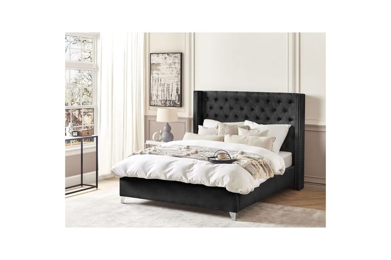 Säng med lamellram Lubbon - Svart, Silver, 160x200 cm - Möbler - Sovrum - Sängram & sängstomme