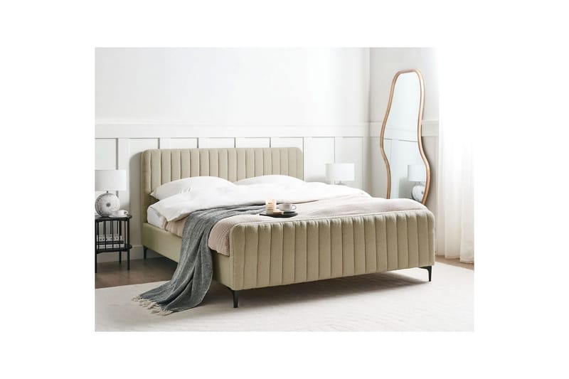 Säng med lamellram Lunan - Beige, svart/Bouclé, 160x200 cm - Möbler - Sovrum - Sängram & sängstomme