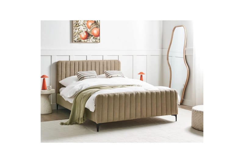 Säng med lamellram Lunan - Taupe, svart/Bouclé, 140x200 cm - Möbler - Sovrum - Sängram & sängstomme