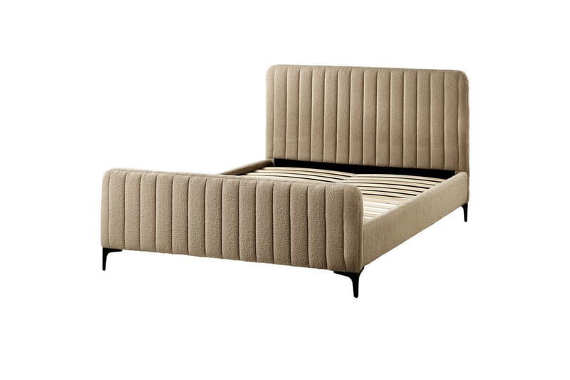 Säng med lamellram Lunan - Taupe, svart/Bouclé, 140x200 cm - Möbler - Sovrum - Sängram & sängstomme