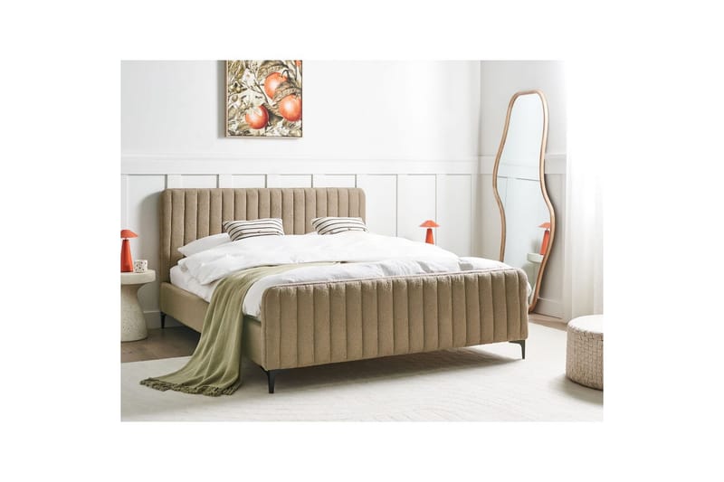 Säng med lamellram Lunan - Taupe, svart/Bouclé, 160x200 cm - Möbler - Sovrum - Sängram & sängstomme