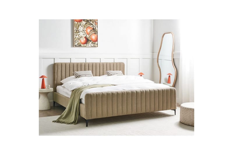 Säng med lamellram Lunan - Taupe, svart/Bouclé, 180x200 cm - Möbler - Sovrum - Sängram & sängstomme