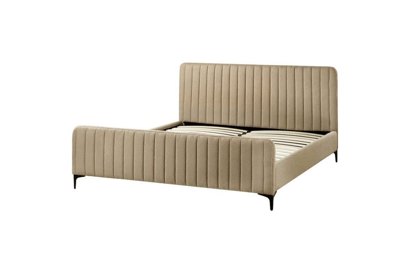 Säng med lamellram Lunan - Taupe, svart/Bouclé, 180x200 cm - Möbler - Sovrum - Sängram & sängstomme