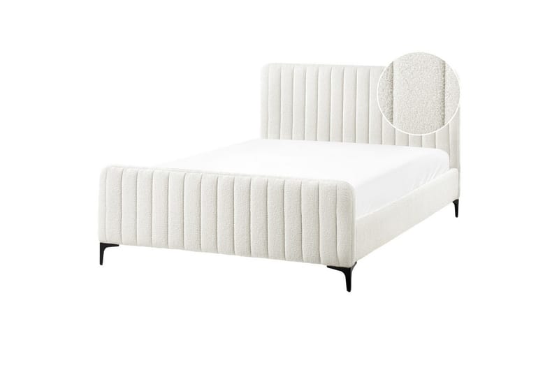 Säng med lamellram Lunan - Vit, Svart/Bouclé, 140x200 cm - Möbler - Sovrum - Sängram & sängstomme