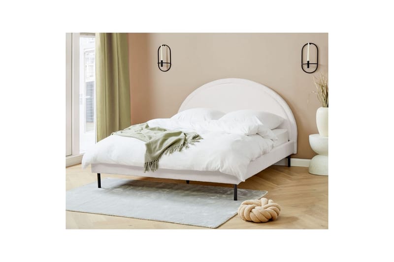 Säng med lamellram Margut - Vit/Bouclé, 160x200 cm - Möbler - Sovrum - Sängram & sängstomme