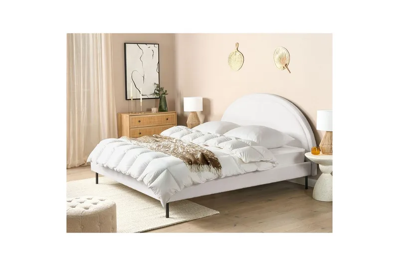 Säng med lamellram Margut - Vit/Bouclé, 180x200 cm - Möbler - Sovrum - Sängram & sängstomme
