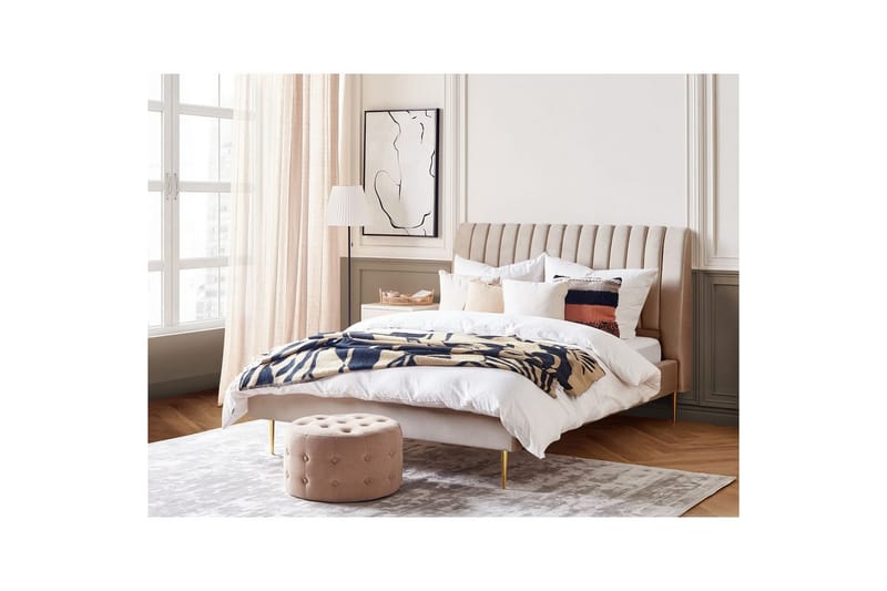 Säng med lamellram Marville - Beige, guld, 160x200 cm - Möbler - Sovrum - Sängram & sängstomme
