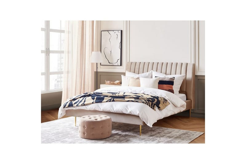 Säng med lamellram Marville - Beige, guld, 180x200 cm - Möbler - Sovrum - Sängram & sängstomme
