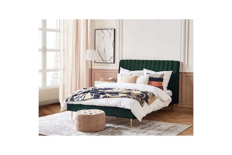Säng med lamellram Marville - Grön, guld, 140x200 cm - Möbler - Sovrum - Sängram & sängstomme