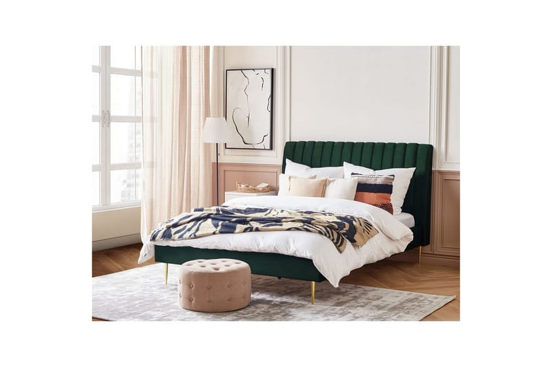 Säng med lamellram Marville - Grön, guld, 160x200 cm - Möbler - Sovrum - Sängram & sängstomme