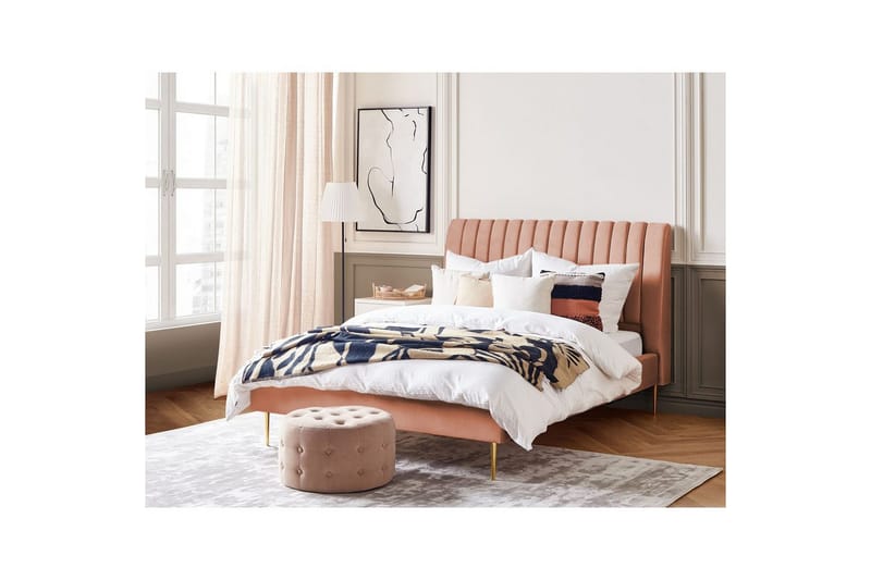 Säng med lamellram Marville - Rosa, guld, 140x200 cm - Möbler - Sovrum - Sängram & sängstomme