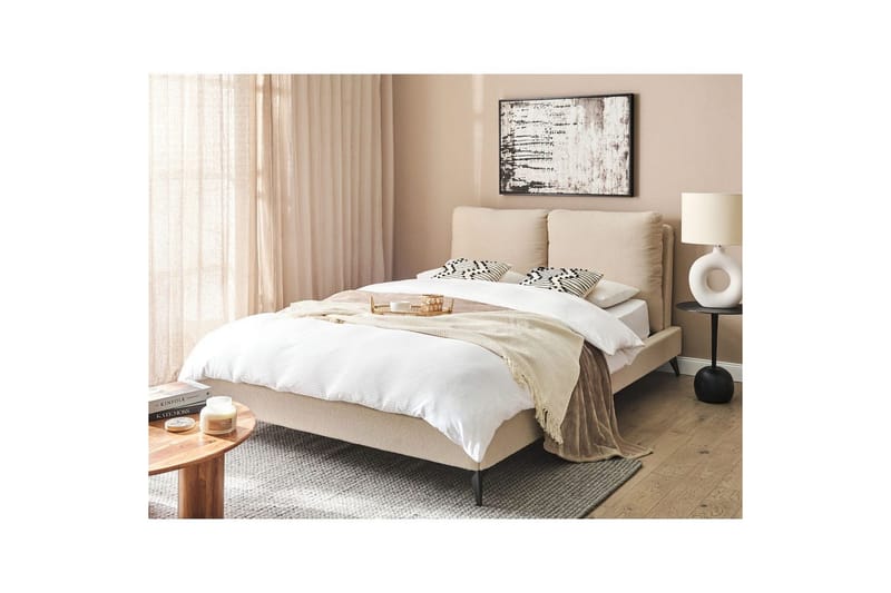 Säng med lamellram Melle - Beige/Bouclé, 140x200 cm - Möbler - Sovrum - Sängram & sängstomme