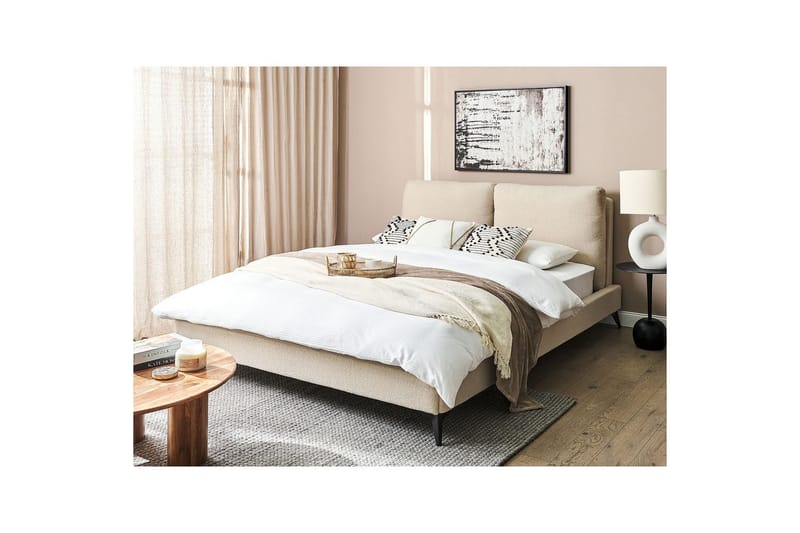Säng med lamellram Melle - Beige/Bouclé, 160x200 cm - Möbler - Sovrum - Sängram & sängstomme
