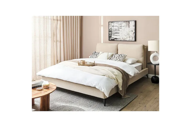 Säng med lamellram Melle - Beige/Bouclé, 160x200 cm - Möbler - Sovrum - Sängram & sängstomme