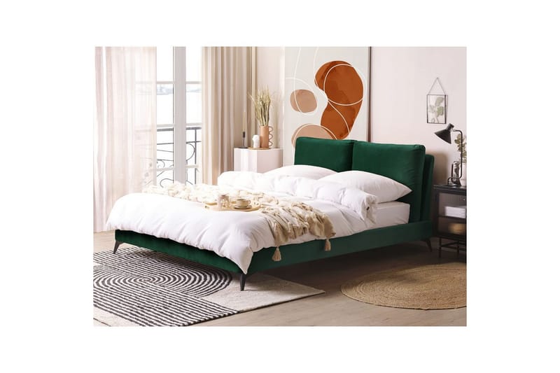 Säng med lamellram Melle - Grön, Svart/Sammet, 160x200 cm - Möbler - Sovrum - Sängram & sängstomme
