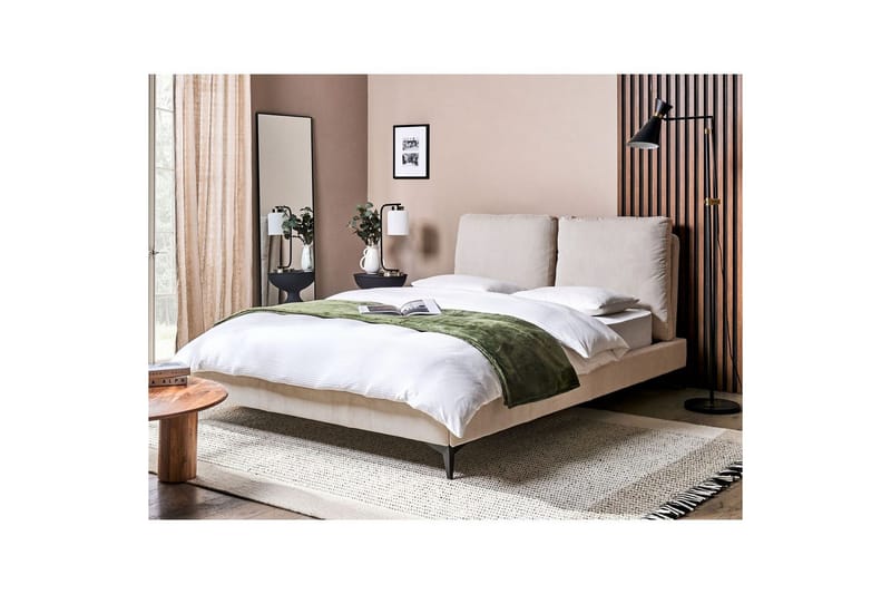 Säng med lamellram Melle - Ljusbeige/Manchestertyg, 140x200 cm - Möbler - Sovrum - Sängram & sängstomme