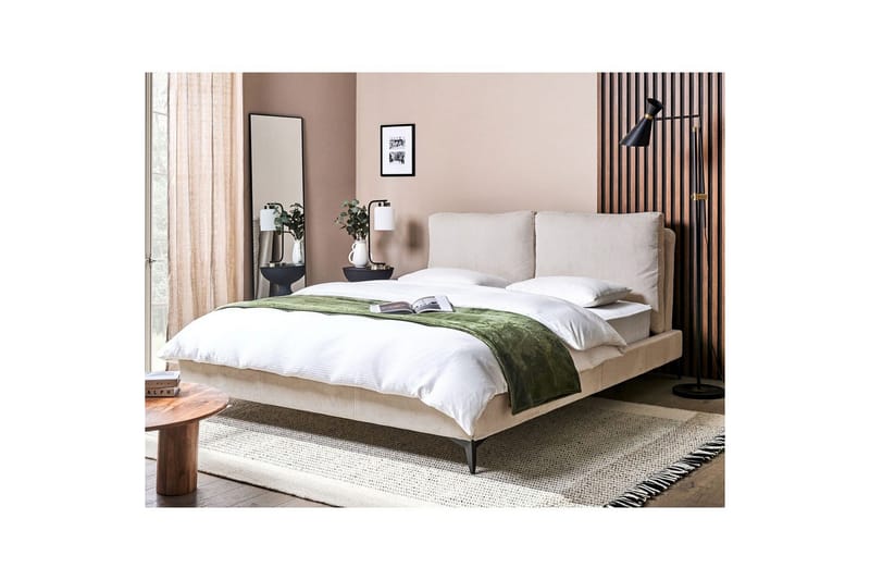 Säng med lamellram Melle - Ljusbeige/Manchestertyg, 160x200 cm - Möbler - Sovrum - Sängram & sängstomme
