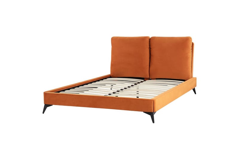 Säng med lamellram Melle - Orange, svart/Sammet, 140x200 cm - Möbler - Sovrum - Sängram & sängstomme